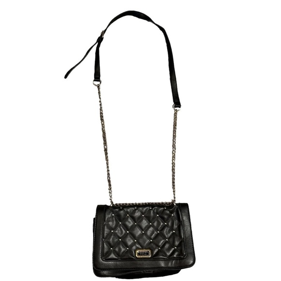 Badgley Mischka Black Quilted Crossbody Bag Gold Chain - Picture 2 of 11